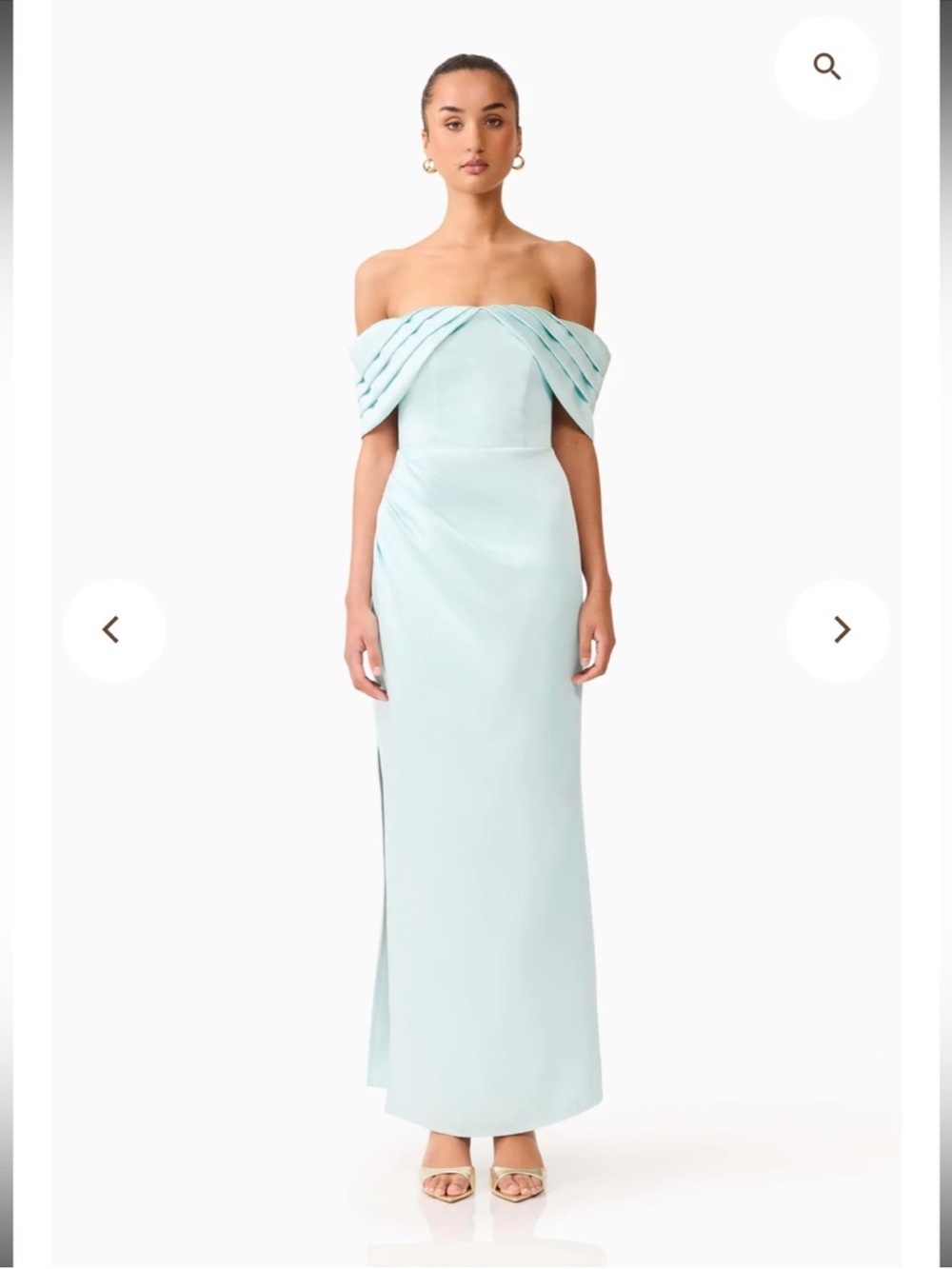 elliatt manon off the shoulder strapless draped neckline maxi gown dress small